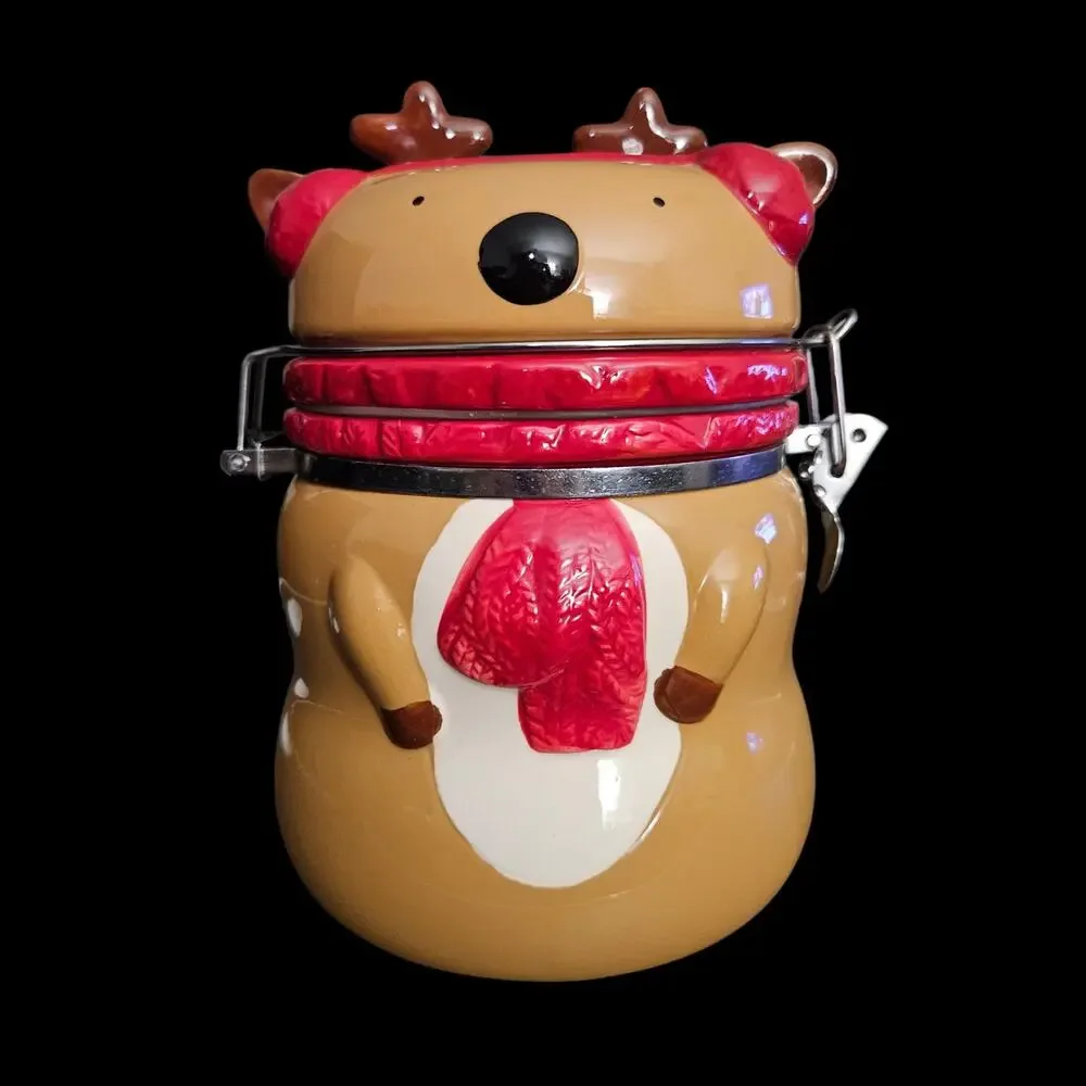 Conagra Foods Reindeer Ceramic Christmas Jar Canister Clamp Lid Holiday Decor